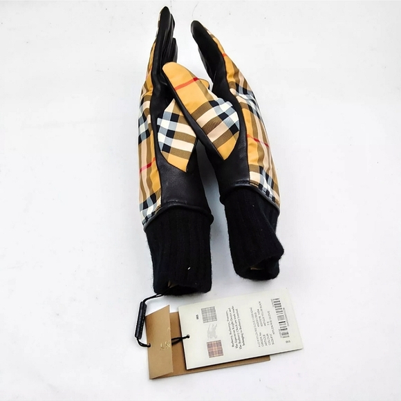 NWT BURBERRY NIVA CHECK LAMB LEATHER GLOVES - Picture 2 of 8